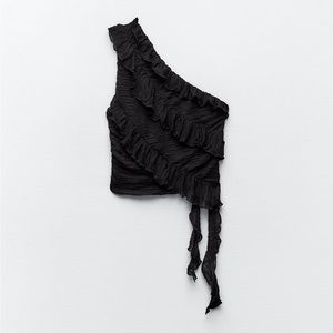 Zara Pleated Asymmetrical Tank Black Small NWT